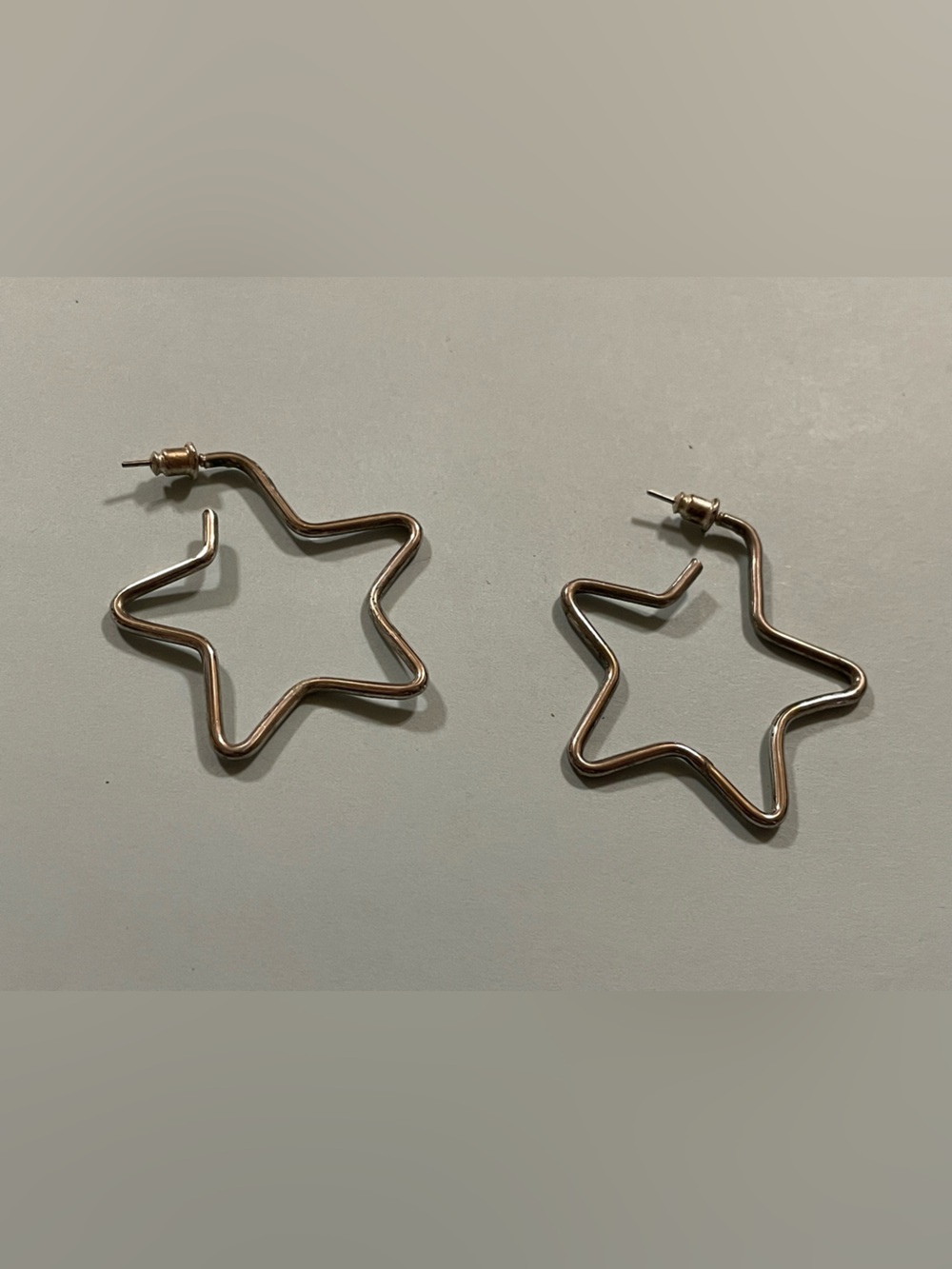 Silver Tone Star Statement Pierced Earrings #9658
